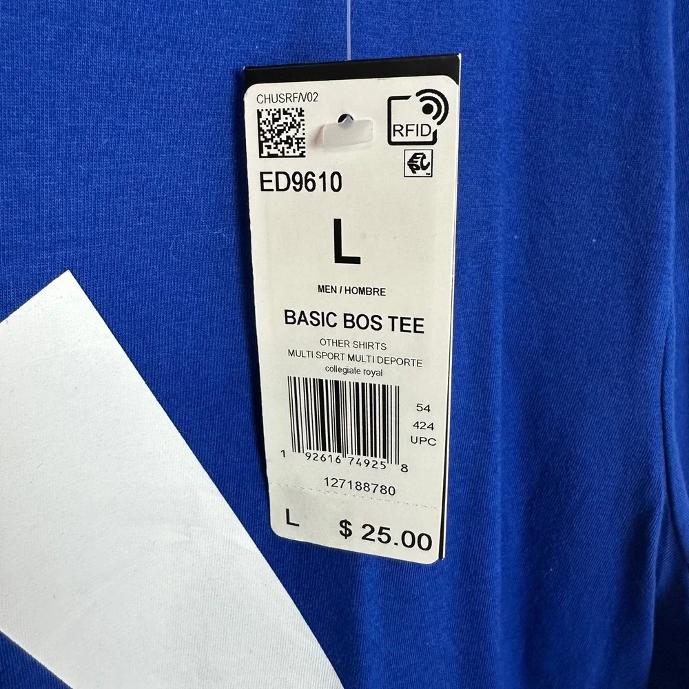 NWT Adidas Amplifier Tee Mens Large Blue BOS Logo T-Shirt ED9610 Sportswear